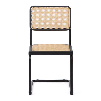 Set of Two Black and Natural Steel Open Back Dining Side Chairs HomeRoots