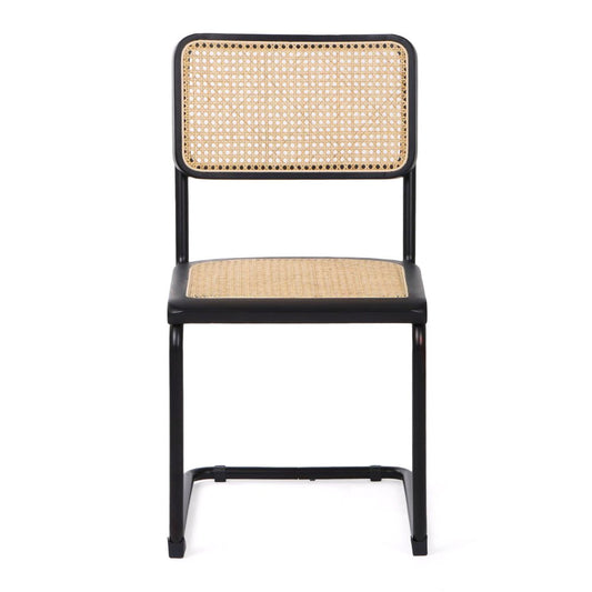 Set of Two Black and Natural Steel Open Back Dining Side Chairs HomeRoots