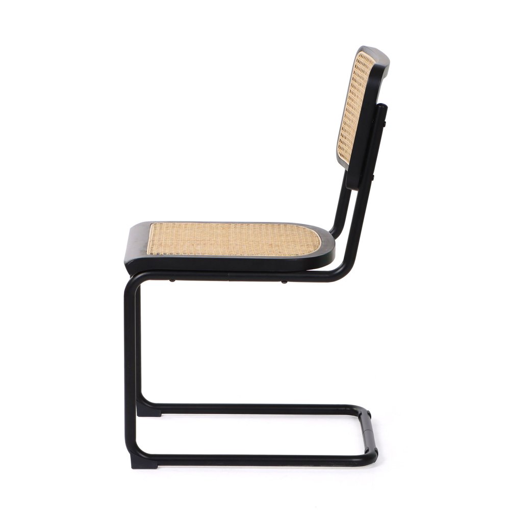 Set of Two Black and Natural Steel Open Back Dining Side Chairs HomeRoots