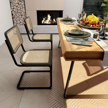Set of Two Black and Natural Steel Open Back Dining Side Chairs HomeRoots