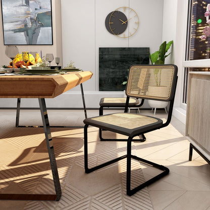 Set of Two Black and Natural Steel Open Back Dining Side Chairs HomeRoots