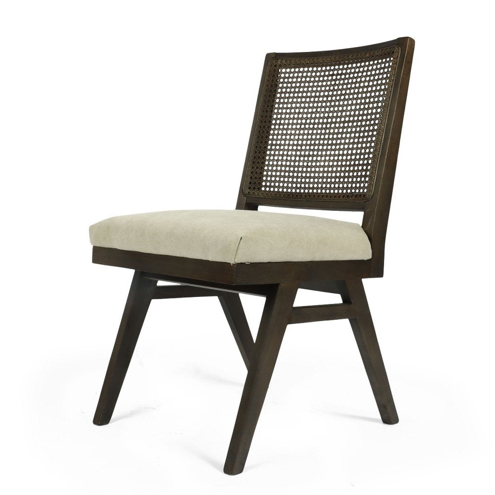 Set of Two Dark Brown And Gray Wood Cane And Upholstery Dining Side Chairs HomeRoots