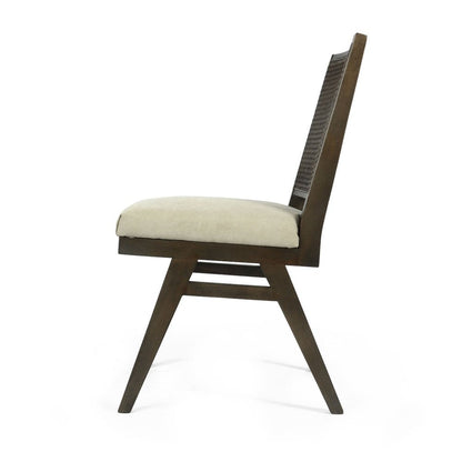 Set of Two Dark Brown And Gray Wood Cane And Upholstery Dining Side Chairs HomeRoots
