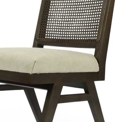 Set of Two Dark Brown And Gray Wood Cane And Upholstery Dining Side Chairs HomeRoots