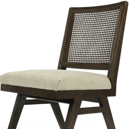 Set of Two Dark Brown And Gray Wood Cane And Upholstery Dining Side Chairs HomeRoots