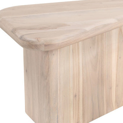Set of Two Natural Solid Wood Triangle Pedestal Nested Coffee Tables HomeRoots