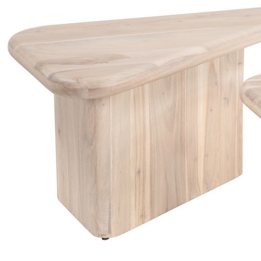 Set of Two Natural Solid Wood Triangle Pedestal Nested Coffee Tables HomeRoots