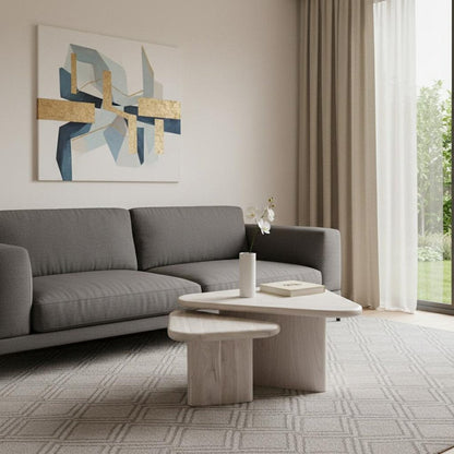 Set of Two Natural Solid Wood Triangle Pedestal Nested Coffee Tables HomeRoots