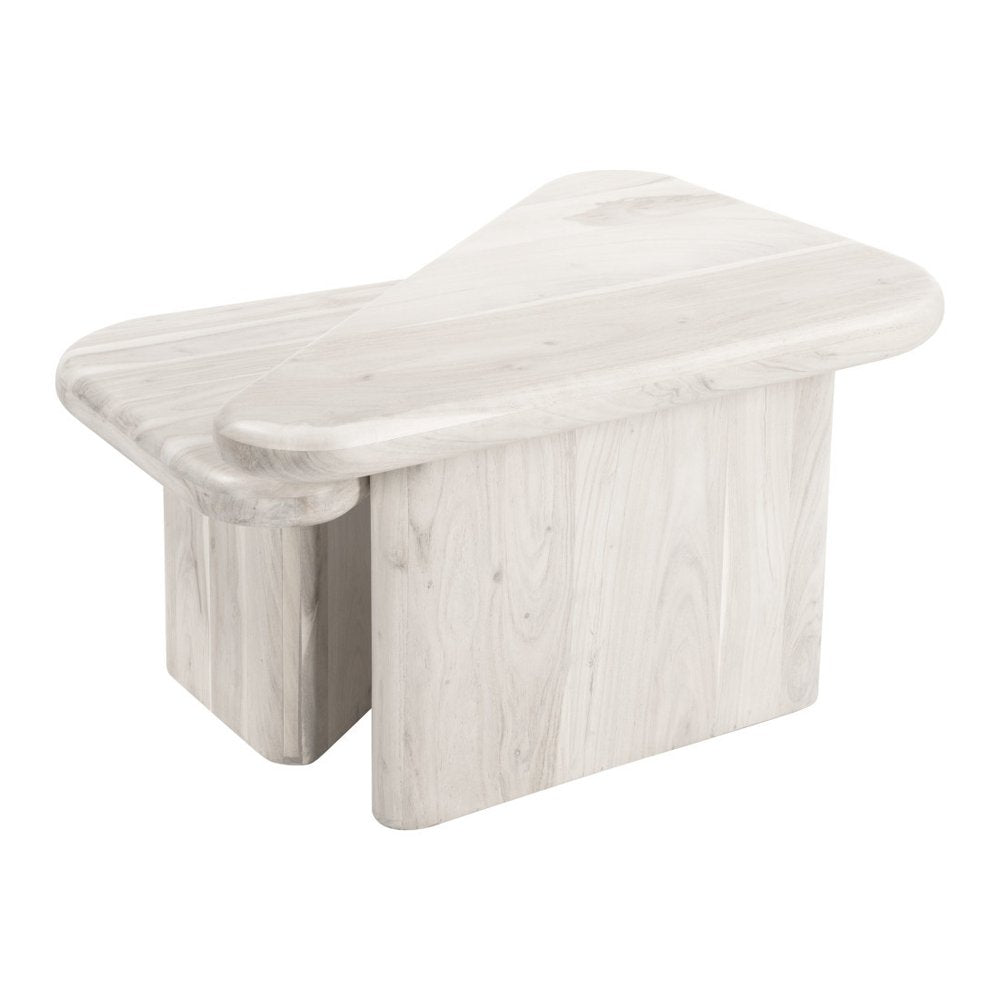 Set of Two Natural Solid Wood Triangle Pedestal Nested Coffee Tables HomeRoots
