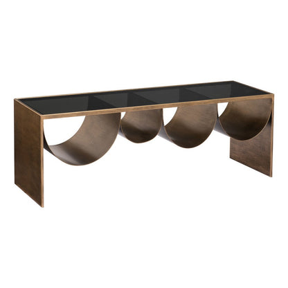 48" Black and Brass Mirrored Glass and Steel Solid Coffee Table HomeRoots