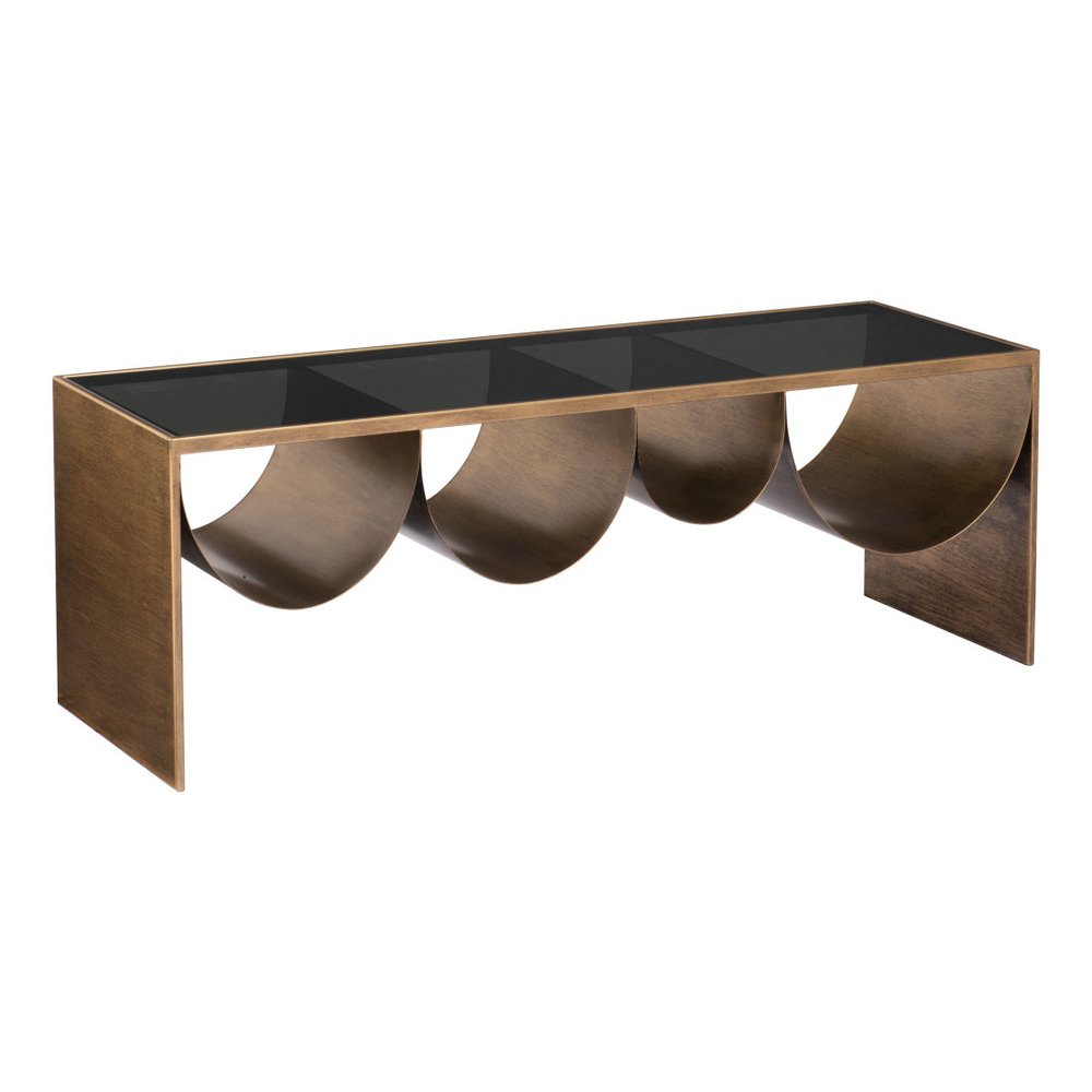 48" Black and Brass Mirrored Glass and Steel Solid Coffee Table HomeRoots