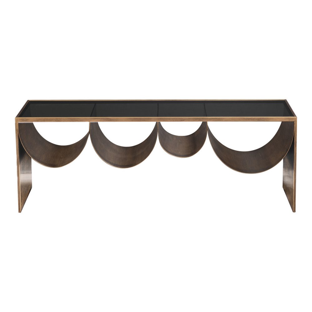 48" Black and Brass Mirrored Glass and Steel Solid Coffee Table HomeRoots