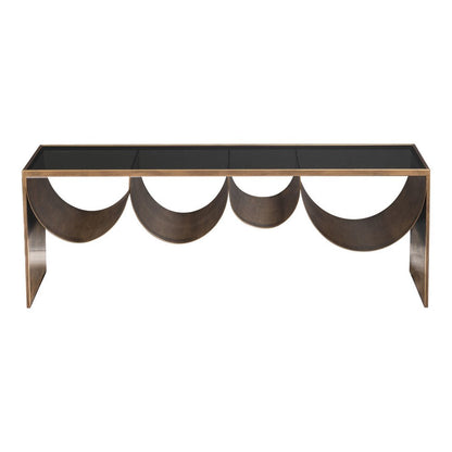 48" Black and Brass Mirrored Glass and Steel Solid Coffee Table HomeRoots