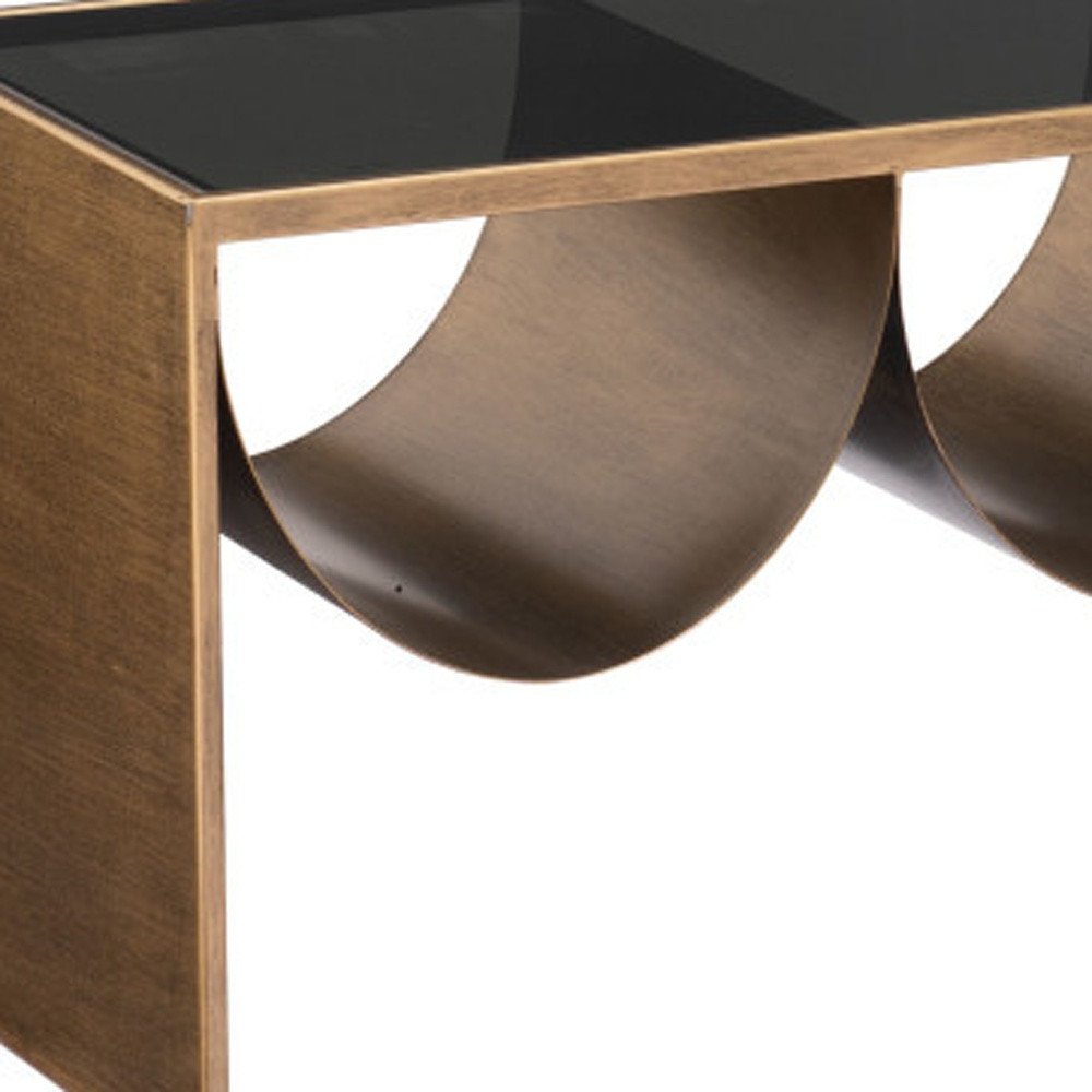 48" Black and Brass Mirrored Glass and Steel Solid Coffee Table HomeRoots