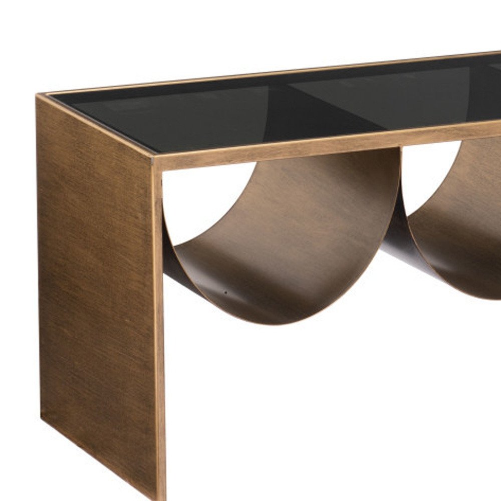 48" Black and Brass Mirrored Glass and Steel Solid Coffee Table HomeRoots