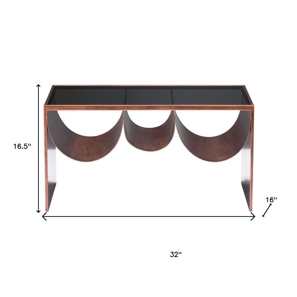 32" Black and Copper Mirrored Glass and Steel Solid Coffee Table HomeRoots