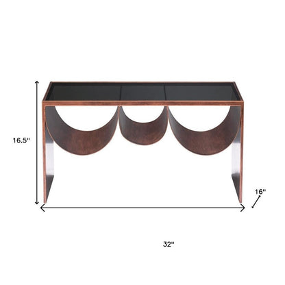 32" Black and Copper Mirrored Glass and Steel Solid Coffee Table HomeRoots