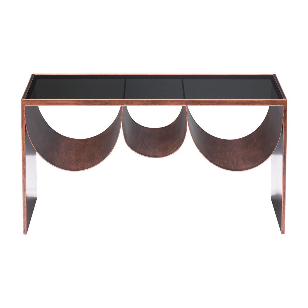 32" Black and Copper Mirrored Glass and Steel Solid Coffee Table — view 6