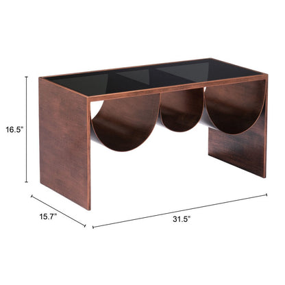 32" Black and Copper Mirrored Glass and Steel Solid Coffee Table HomeRoots