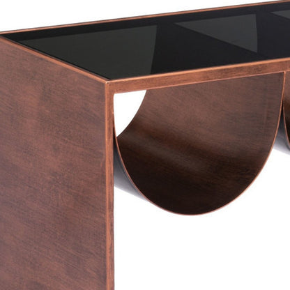32" Black and Copper Mirrored Glass and Steel Solid Coffee Table HomeRoots