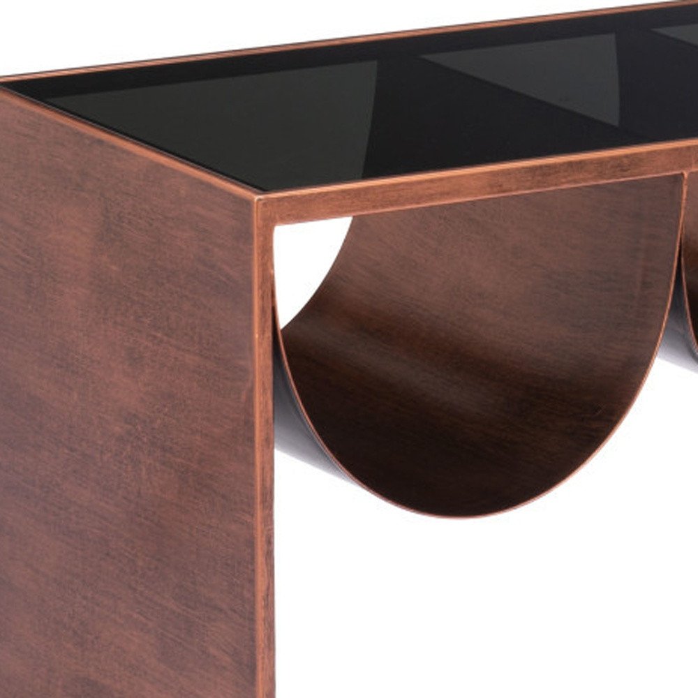 32" Black and Copper Mirrored Glass and Steel Solid Coffee Table — view 1