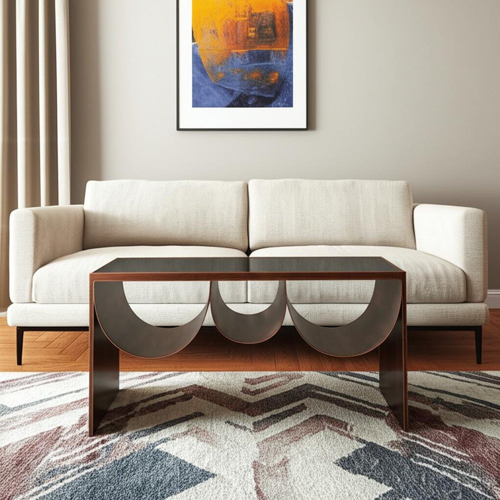 32" Black and Copper Mirrored Glass and Steel Solid Coffee Table — view 4