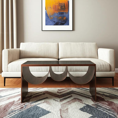 32" Black and Copper Mirrored Glass and Steel Solid Coffee Table HomeRoots