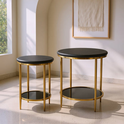 18" Black Faux Marble and Wood Round Coffee Table HomeRoots