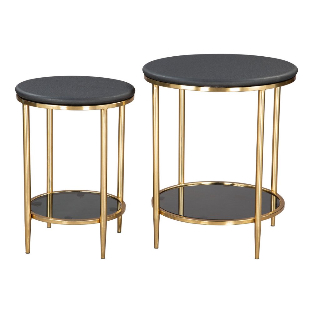18" Black Faux Marble and Wood Round Coffee Table HomeRoots
