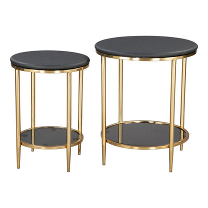 18" Black Faux Marble and Wood Round Coffee Table HomeRoots