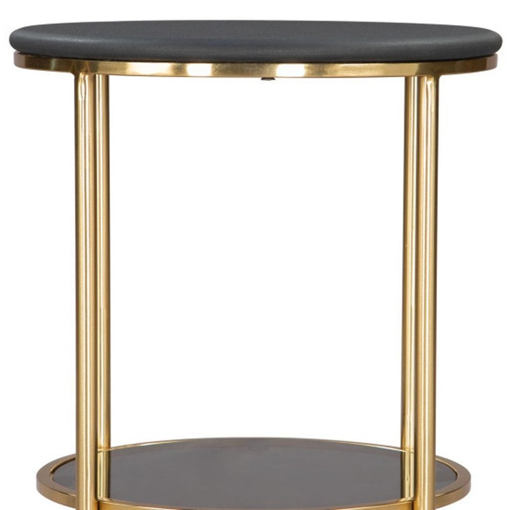 18" Black Faux Marble and Wood Round Coffee Table HomeRoots