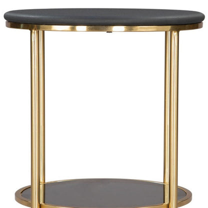 18" Black Faux Marble and Wood Round Coffee Table HomeRoots