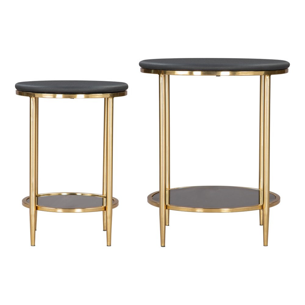 18" Black Faux Marble and Wood Round Coffee Table — view 4
