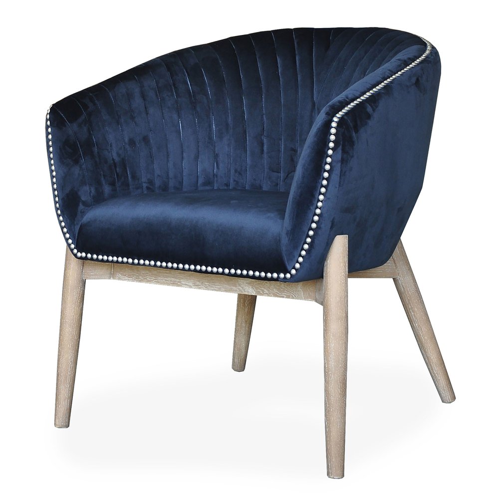 28" Blue And Brown Velvet Arm Chair HomeRoots