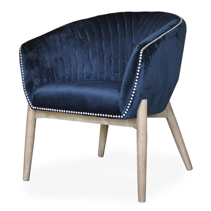 28" Blue And Brown Velvet Arm Chair HomeRoots