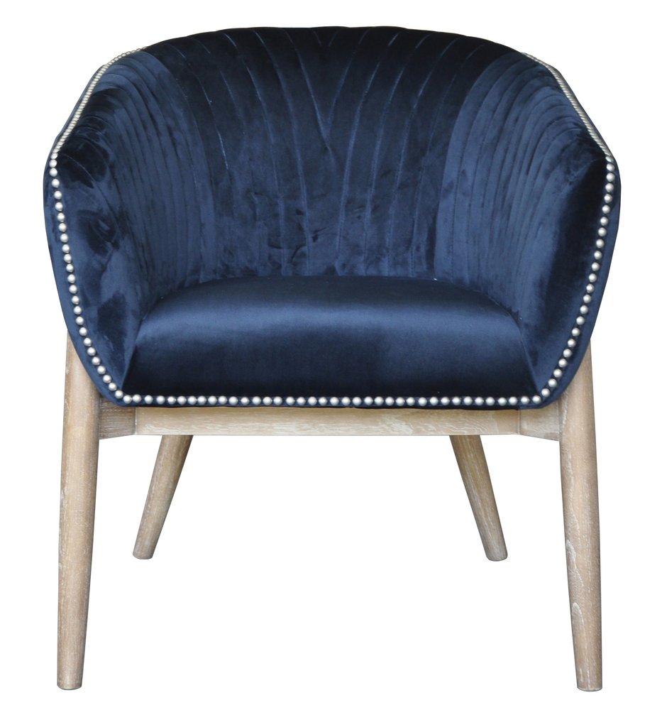 28" Blue And Brown Velvet Arm Chair HomeRoots