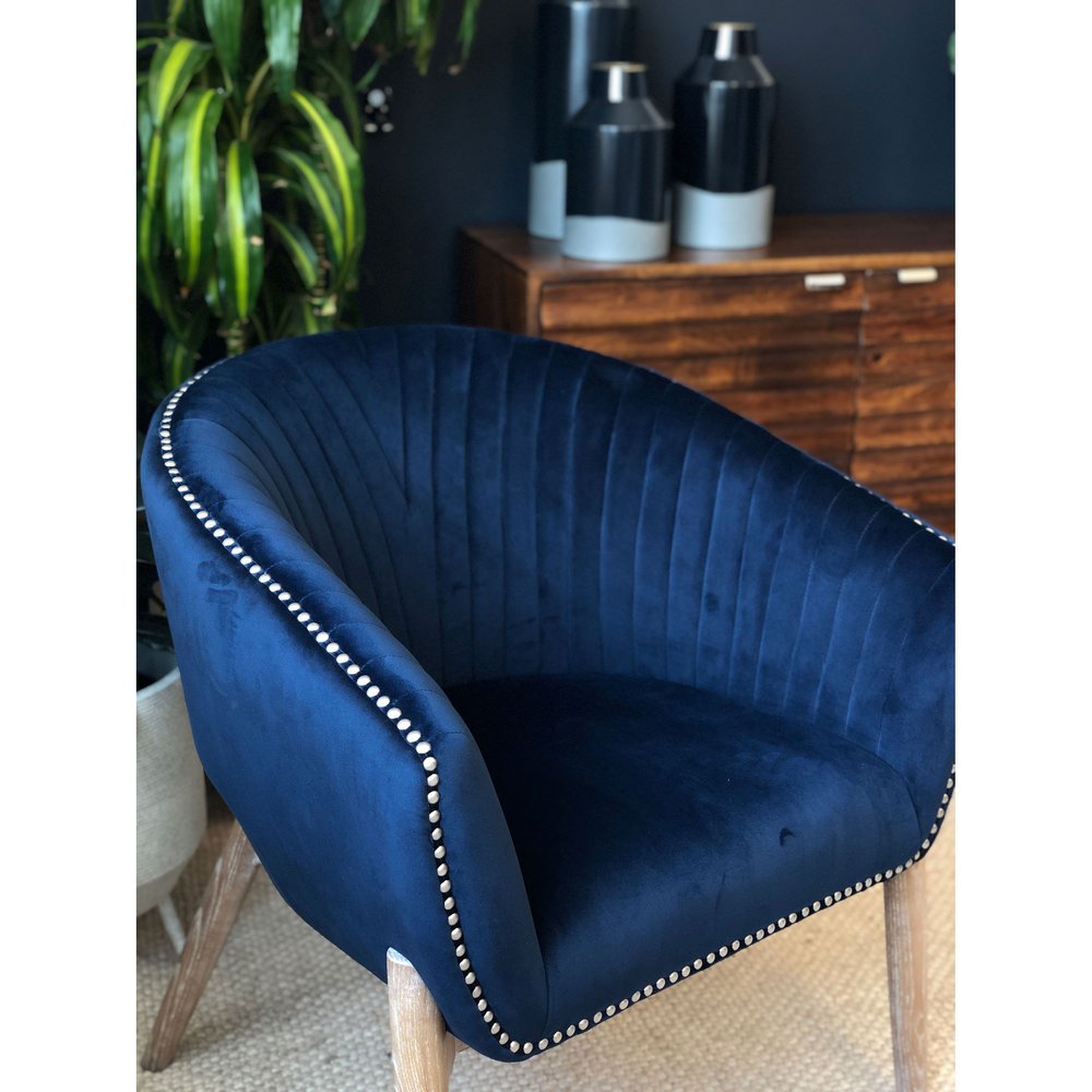 28" Blue And Brown Velvet Arm Chair HomeRoots