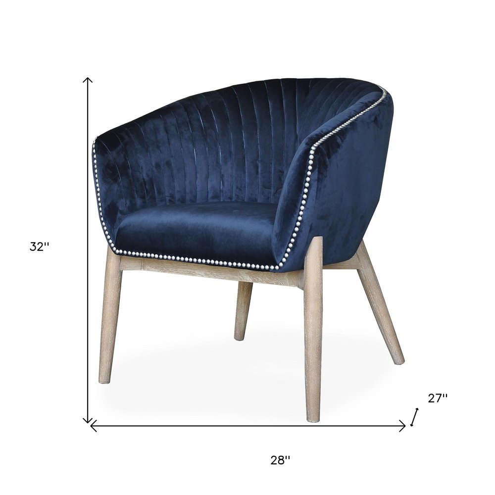 28" Blue And Brown Velvet Arm Chair HomeRoots