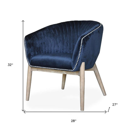 28" Blue And Brown Velvet Arm Chair HomeRoots