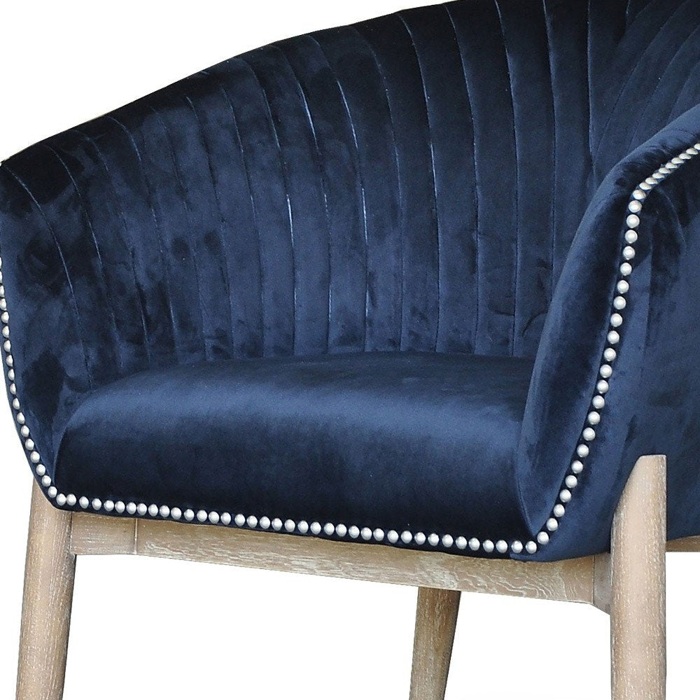 28" Blue And Brown Velvet Arm Chair HomeRoots