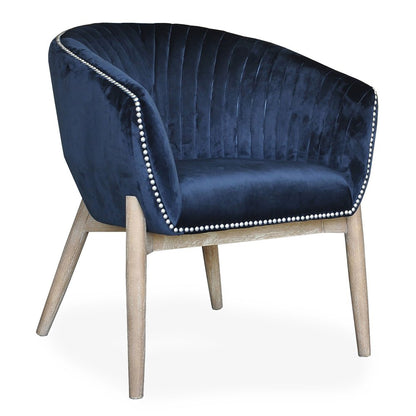 28" Blue And Brown Velvet Arm Chair HomeRoots