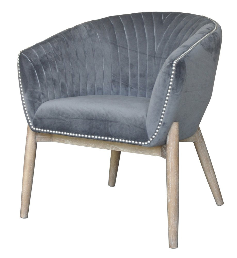 28" Gray And Brown Velvet Arm Chair HomeRoots