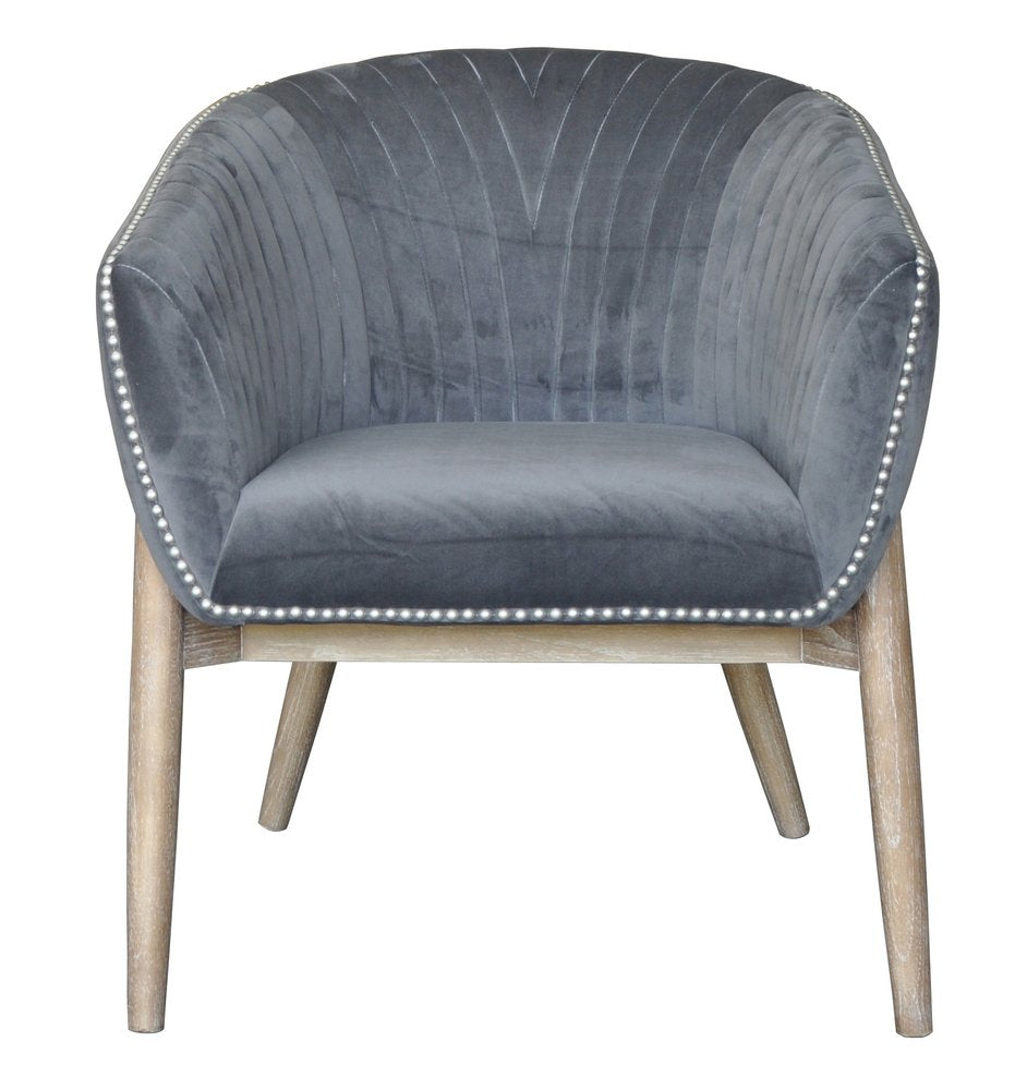 28" Gray And Brown Velvet Arm Chair HomeRoots