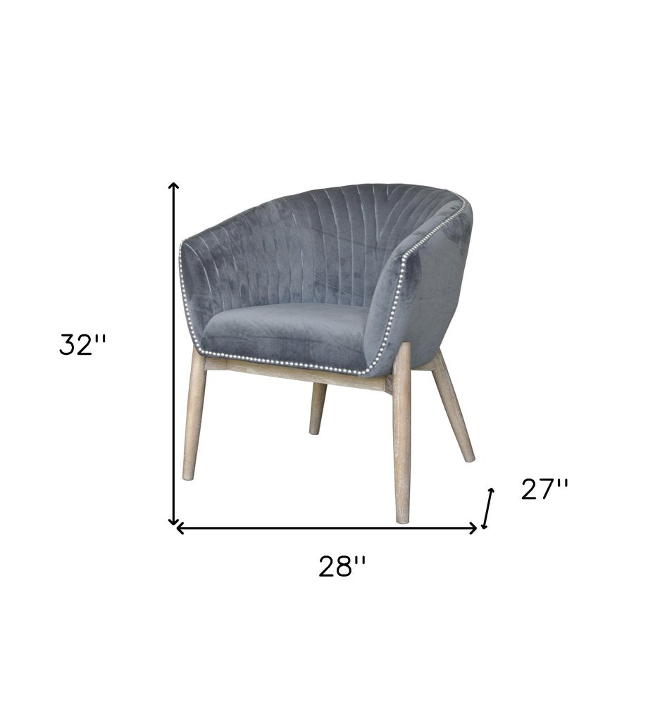 28" Gray And Brown Velvet Arm Chair HomeRoots