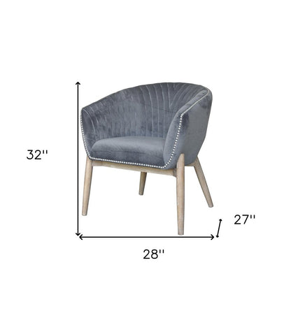 28" Gray And Brown Velvet Arm Chair HomeRoots
