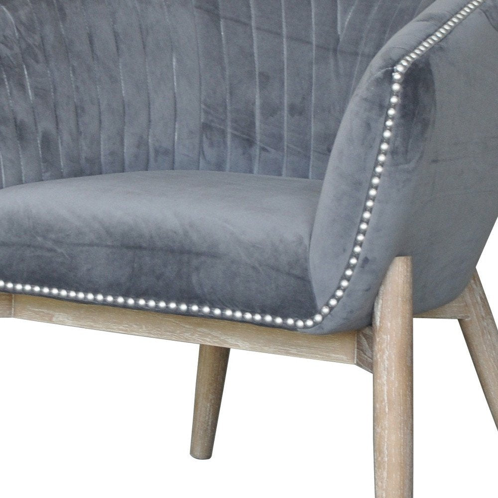 28" Gray And Brown Velvet Arm Chair HomeRoots