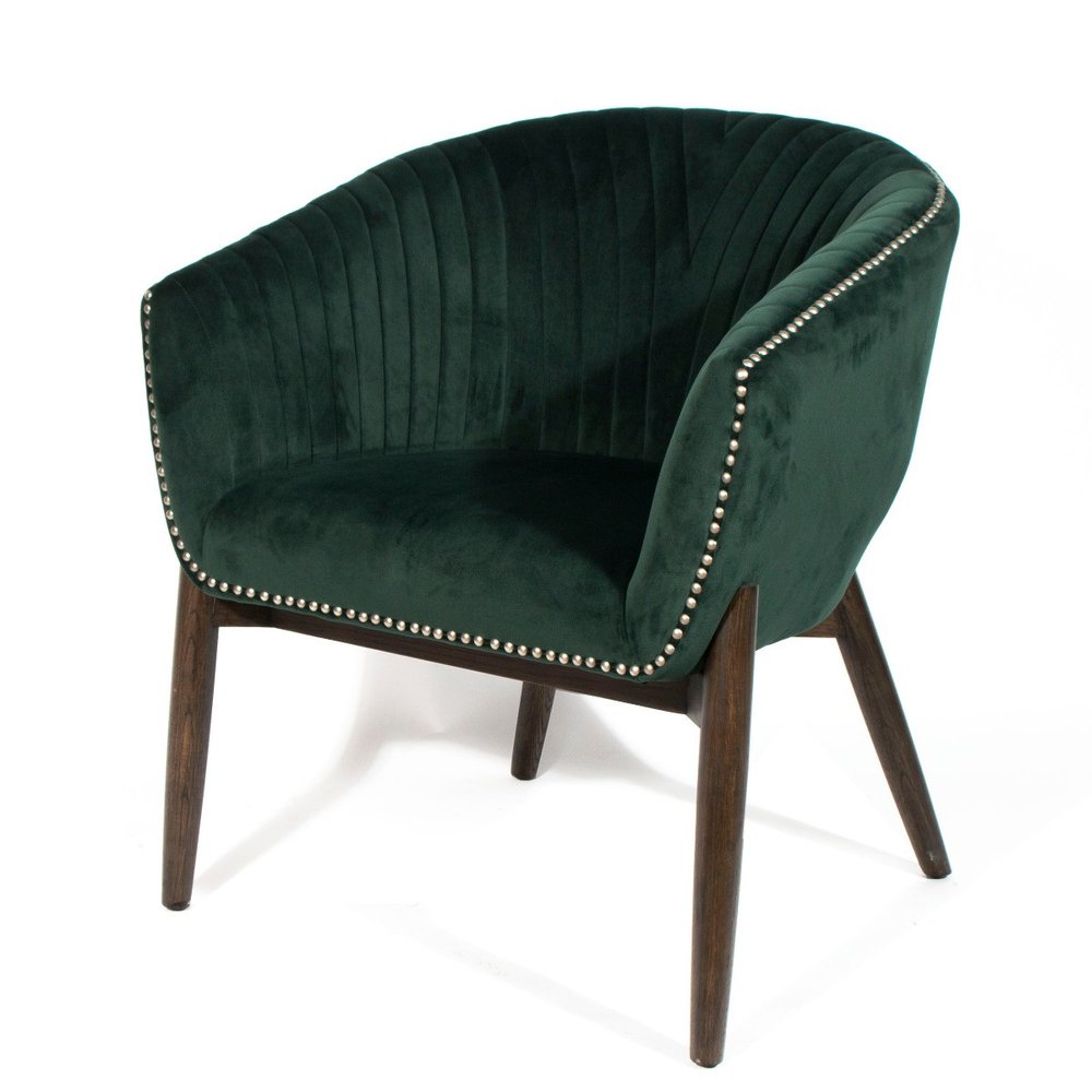 28" Green And Brown Velvet Arm Chair HomeRoots