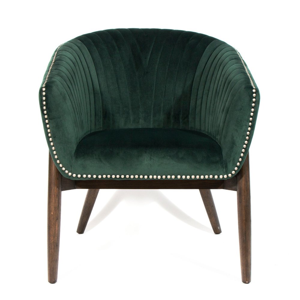 28" Green And Brown Velvet Arm Chair HomeRoots