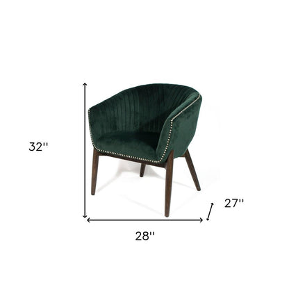 28" Green And Brown Velvet Arm Chair HomeRoots