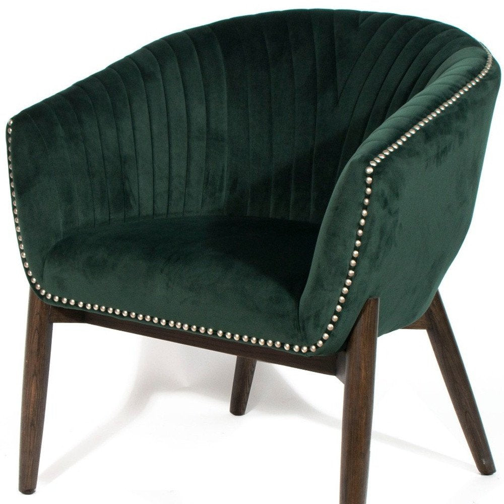 28" Green And Brown Velvet Arm Chair HomeRoots